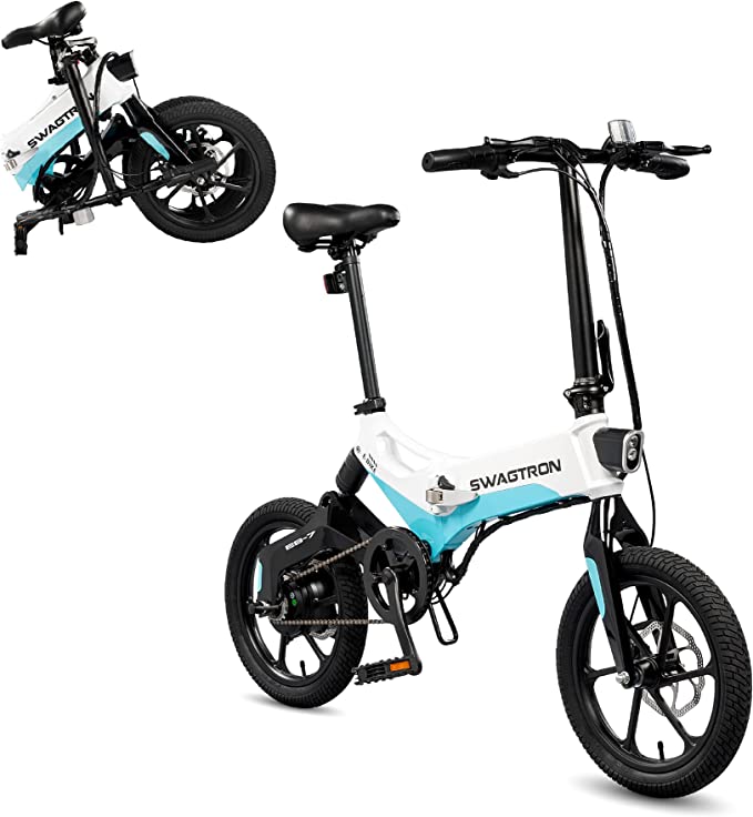 Swagtron Swagcycle EB-7 Elite Folding Electric Bike with Removable Battery and Rear Suspension