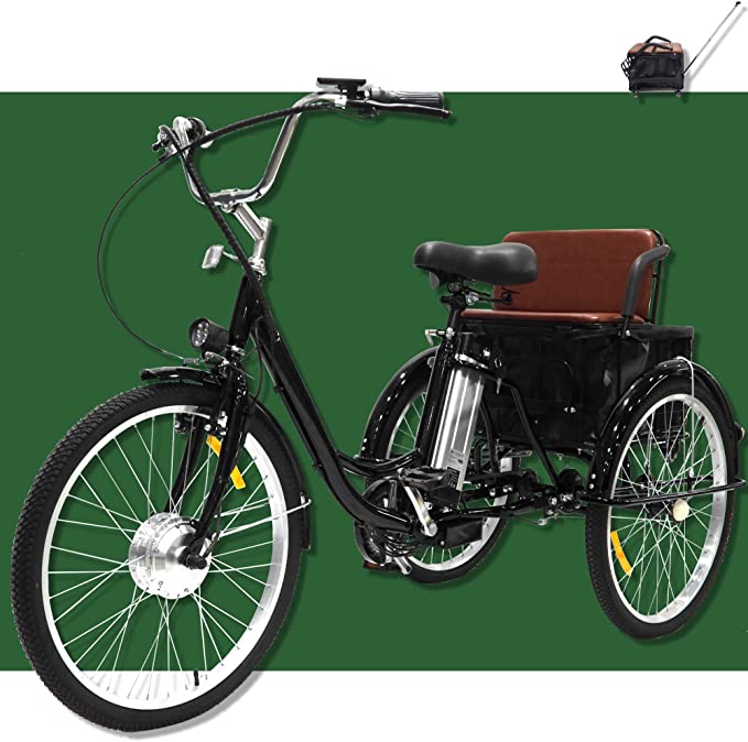 DLLG Electric Tricycle 3 Wheel Bike 24" for Adults
