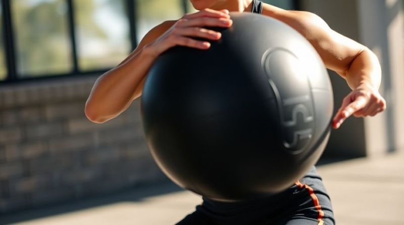 Person performing medicine ball core exercises.