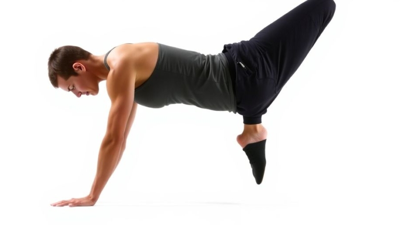 Person performing a side plank exercise on a mat.