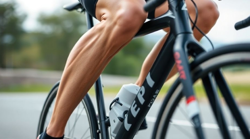 Cyclist's powerful quads and calves.