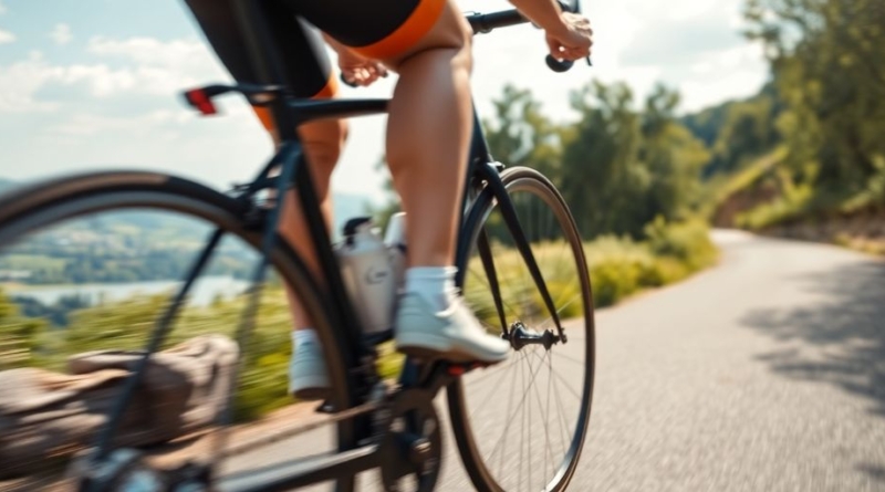 Cyclist's legs in motion, cycling outdoors.