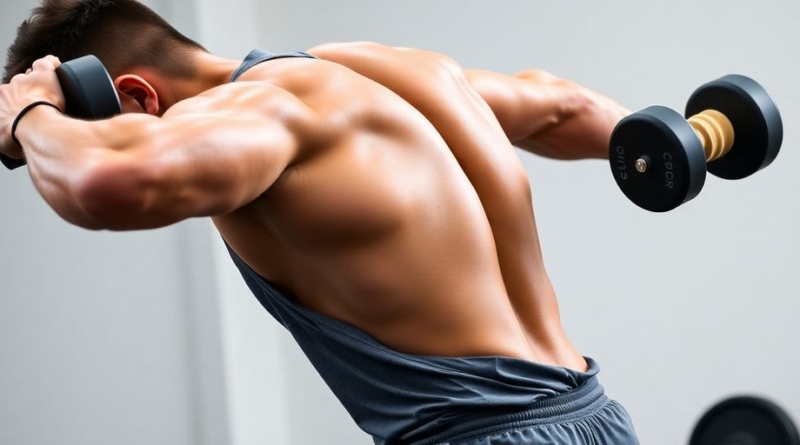 Person performing a bent over row exercise with dumbbells.