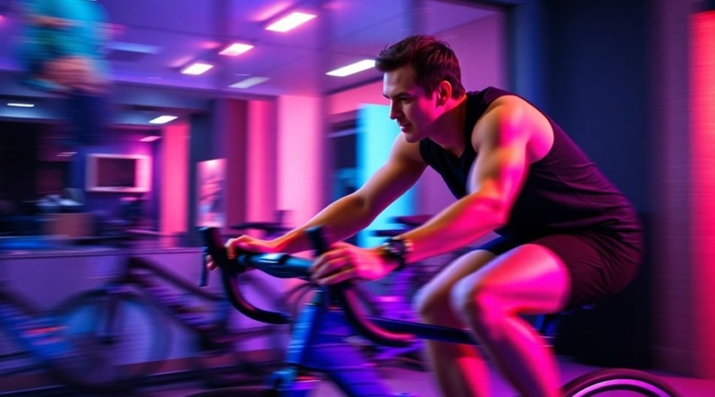Rider cycling indoors on a Zwift training session.