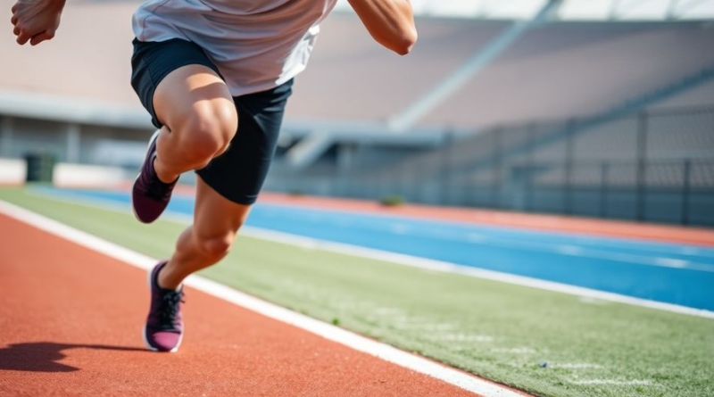 Runner sprints on track during training.