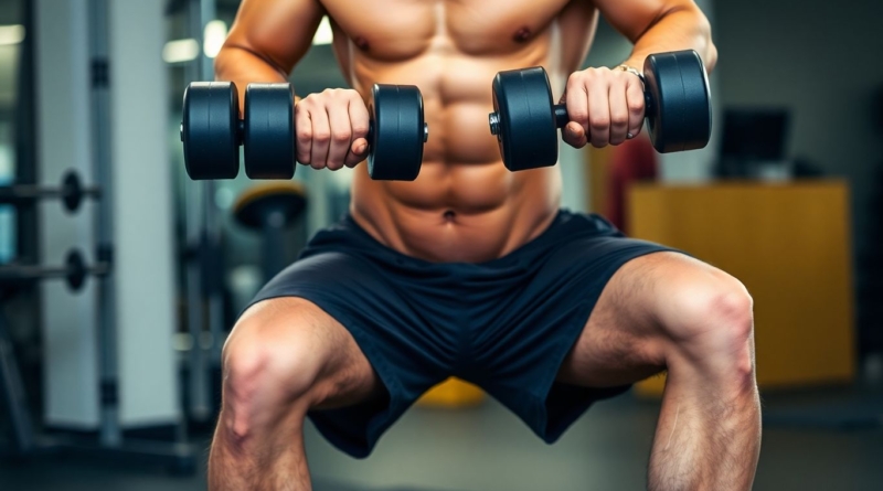 Person doing weighted lunges with dumbbells in a gym.
