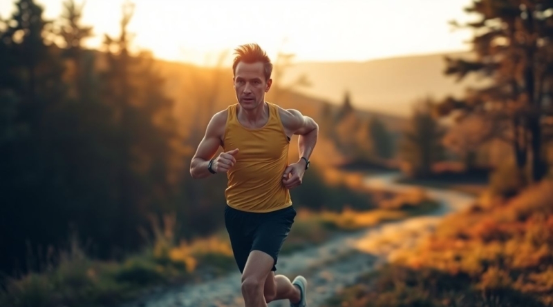 Runner on trail during golden hour